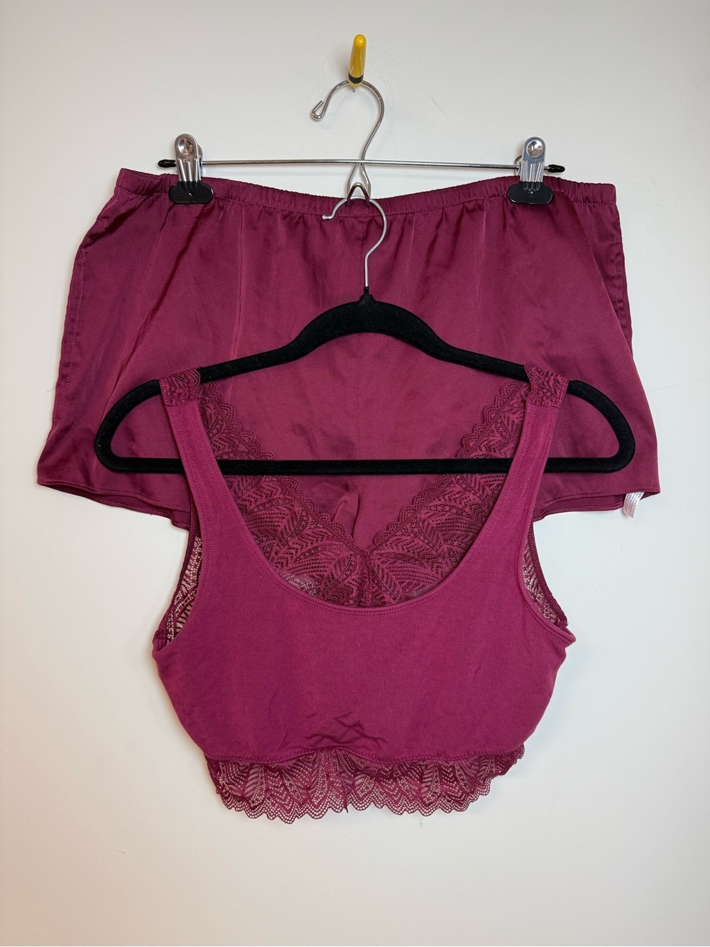 La Vie en Rose 2-Piece Lounge Set Medium Wine Lace Bralette & Satin Sleep Shorts